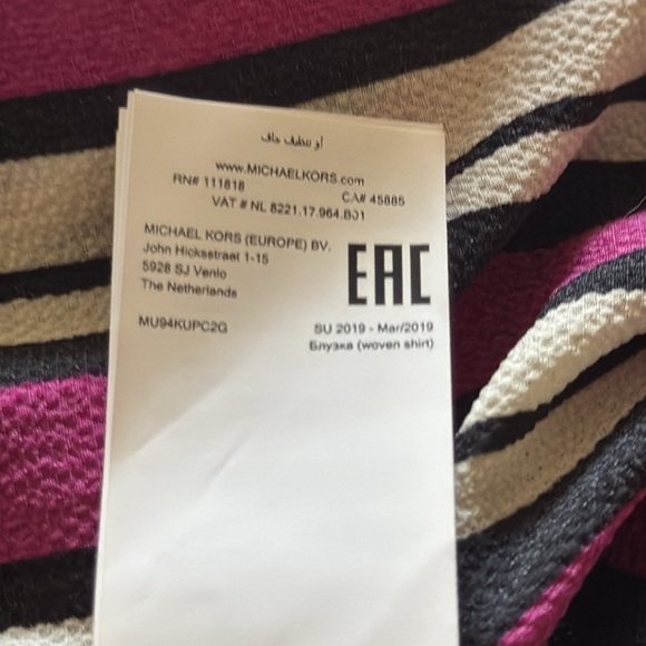 Michael Kors Side Tie Hem Short‎ Sleeve Top / blouse Deep Fuchsia stripes Sz XL - Picture 7 of 8